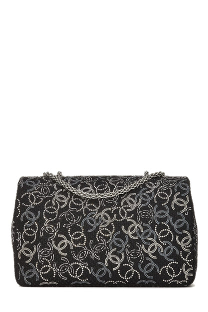 Chanel, sac à main jumbo à demi-rabat en tweed noir et cristaux Paris-Shanghai, modèle CC, d'occasion, noir