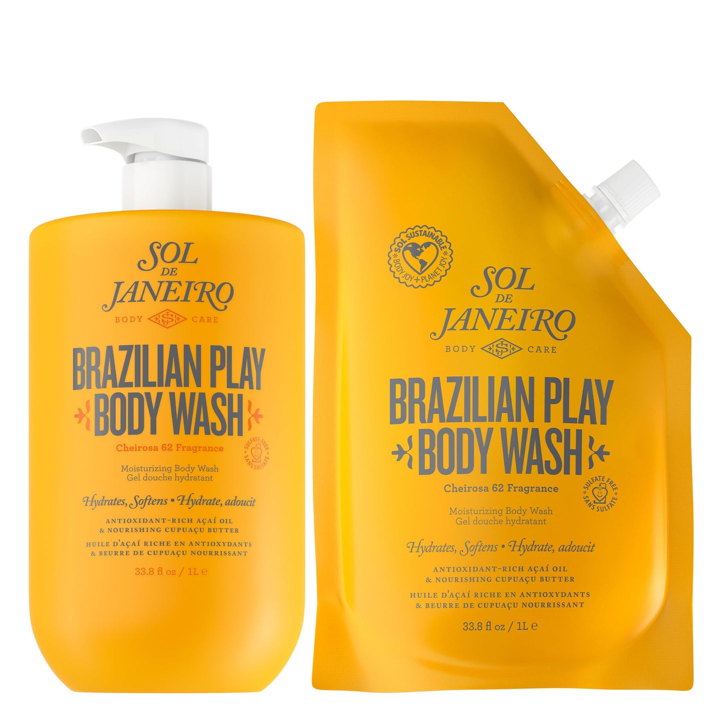 SOL DE JANEIRO Brazilian Play Moisturizing Shower Cream Gel Body Wash 1L with 1L Refill Pouch