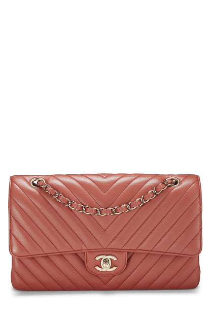 Chanel, Pre-Loved Orange Chevron Lambskin Classic Double Flap Medium, Orange