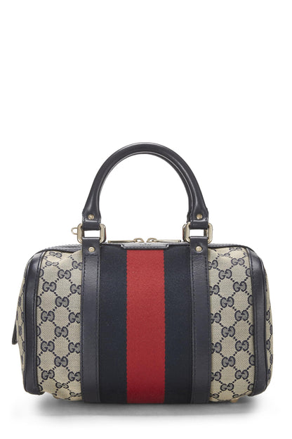 Gucci, sac Boston en toile GG bleu d'occasion, petit modèle, bleu