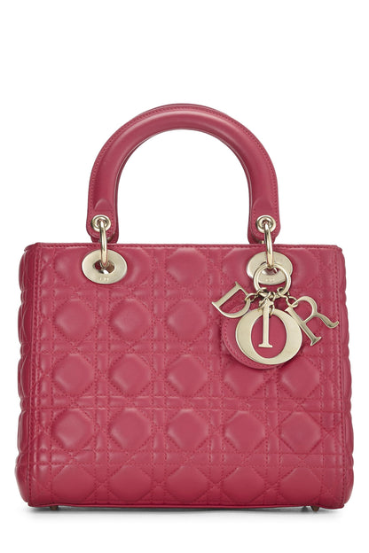 Dior, Pre-Loved Pink Cannage Quilted Lambskin Lady Dior Medium, Pink