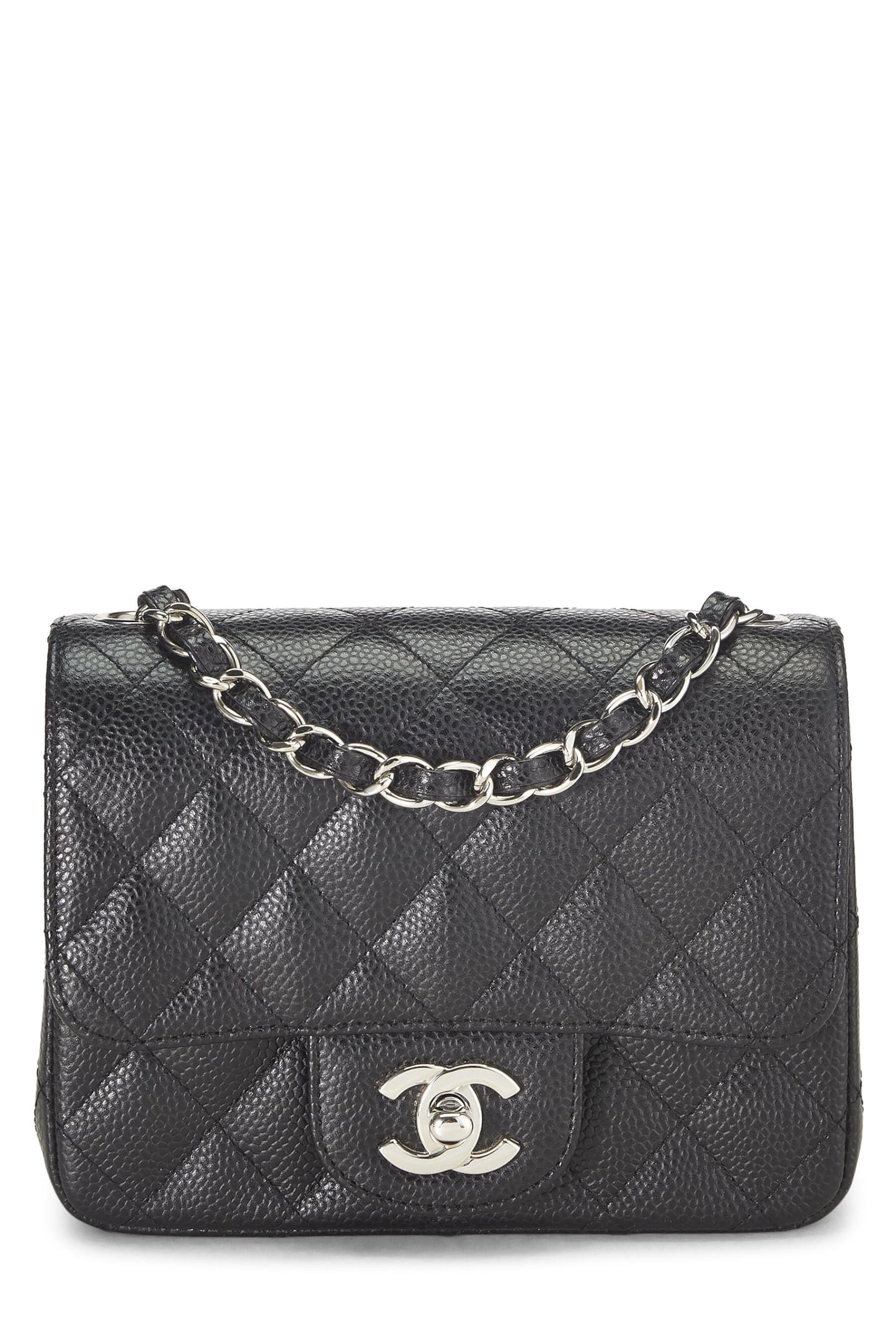 Chanel, Mini sac à rabat carré classique matelassé noir Caviar d'occasion, noir