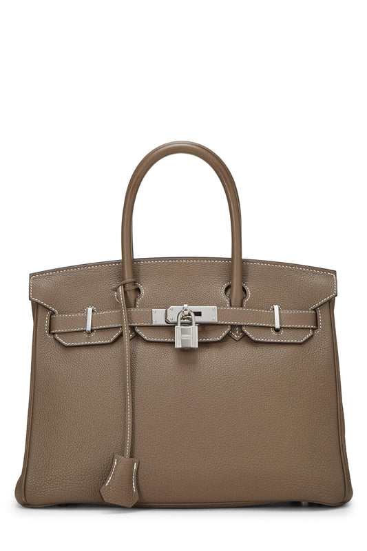 Hermès, sac Togo Birkin 30 étoupe gris d'occasion, étoupe