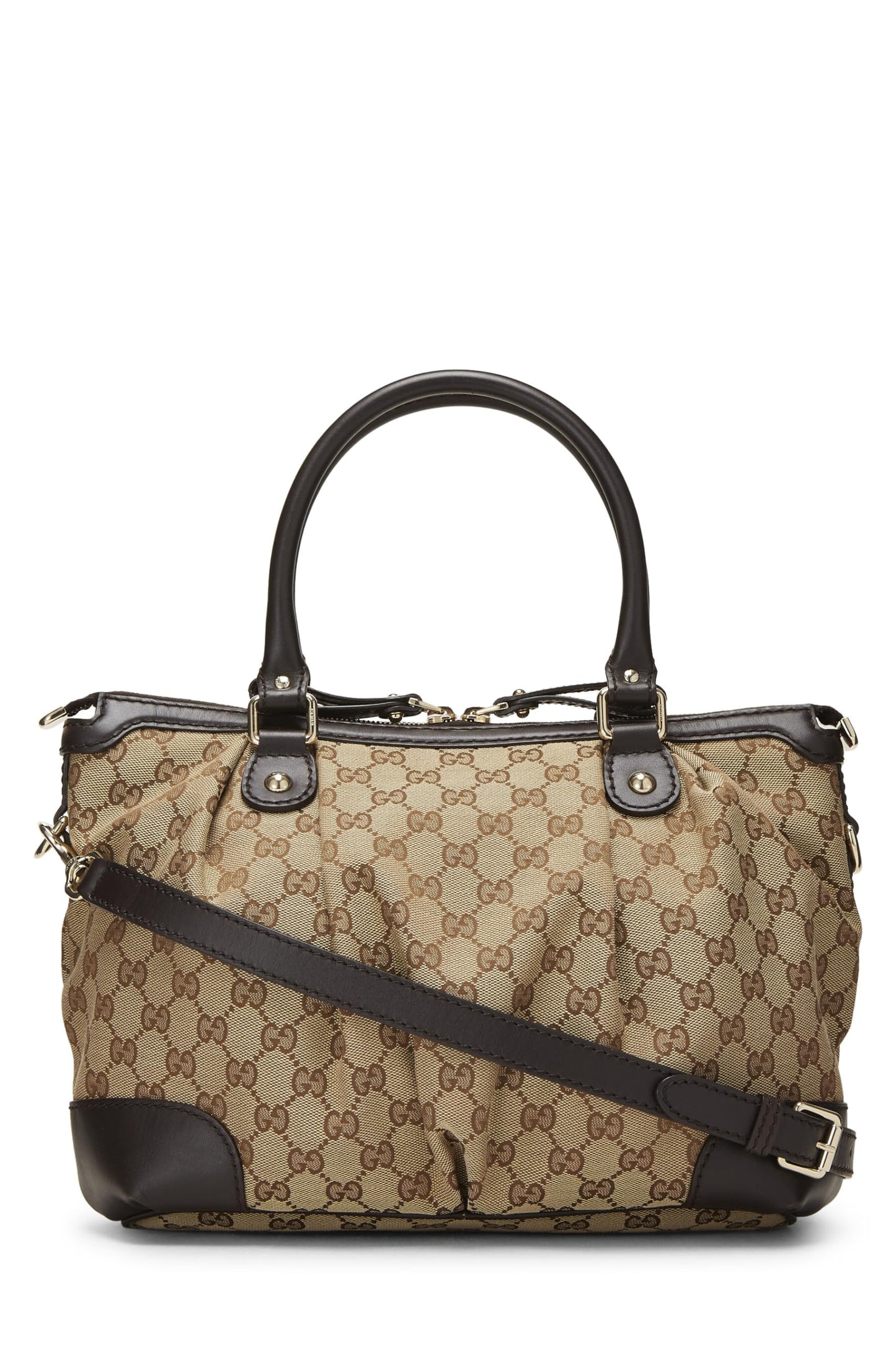 Gucci, sac à main Sukey Handle Medium en toile GG d'origine d'occasion, marron