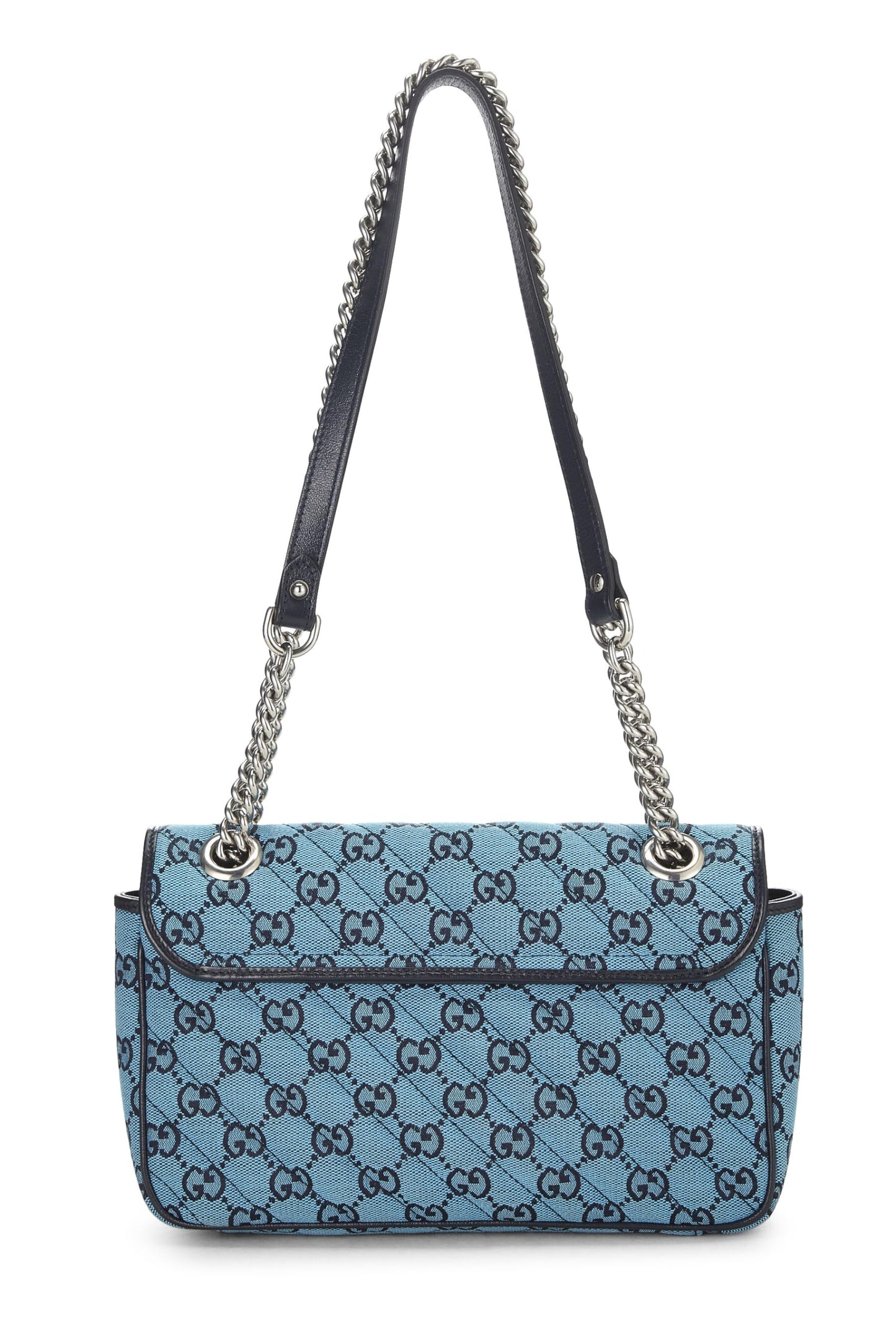 Gucci, sac à bandoulière Marmont en toile GG bleue d'occasion, petit modèle, bleu