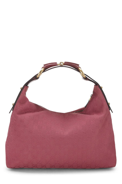 Gucci, Pre-Loved Pink Original GG Canvas Horsebit Hobo, Pink