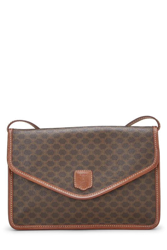 Céline, Pre-Loved Brown Coated Canvas Macadam Shoulder Bag, Brown