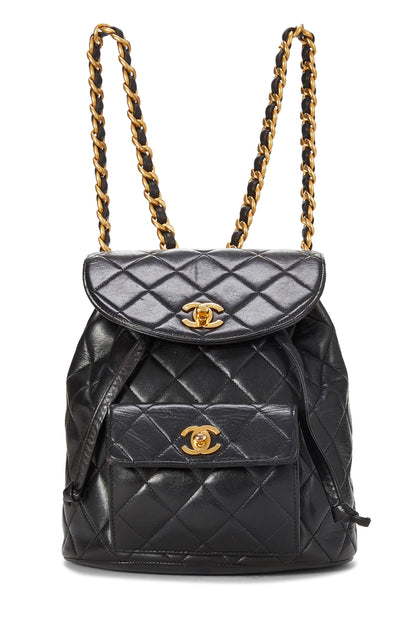 Chanel, Mochila clásica pequeña 'CC' de piel de cordero acolchada negra Pre-Loved, Negro