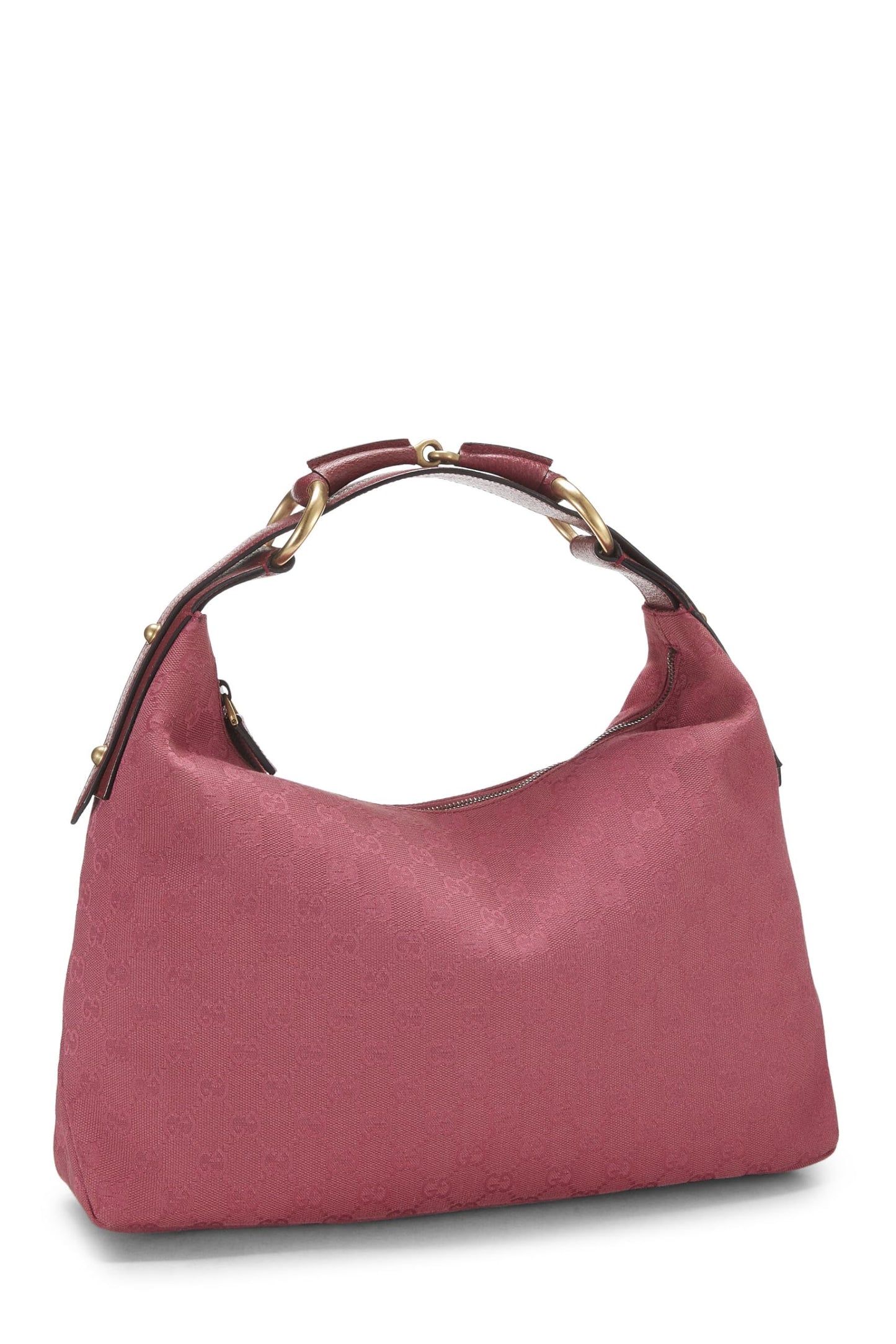 Gucci, Pre-Loved Pink Original GG Canvas Horsebit Hobo, Pink