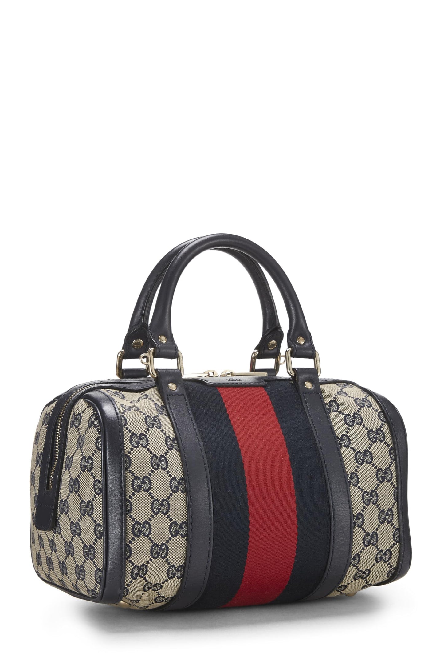 Gucci, sac Boston en toile GG bleu d'occasion, petit modèle, bleu