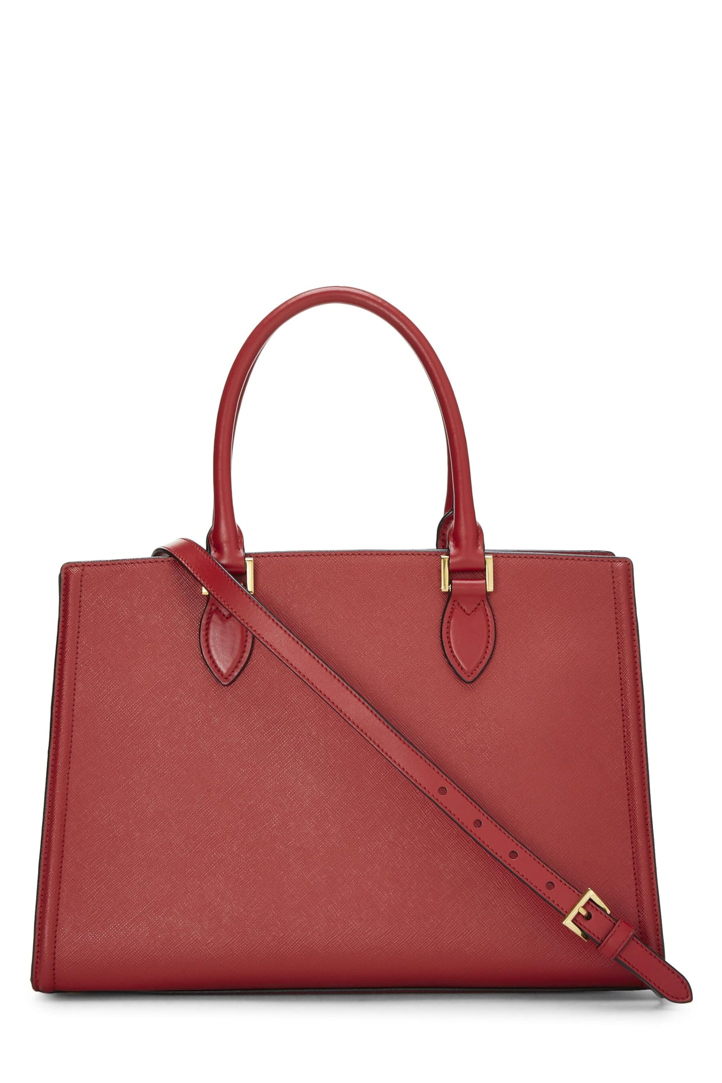 Prada, sac à main convertible en cuir Saffiano rouge d'occasion, rouge