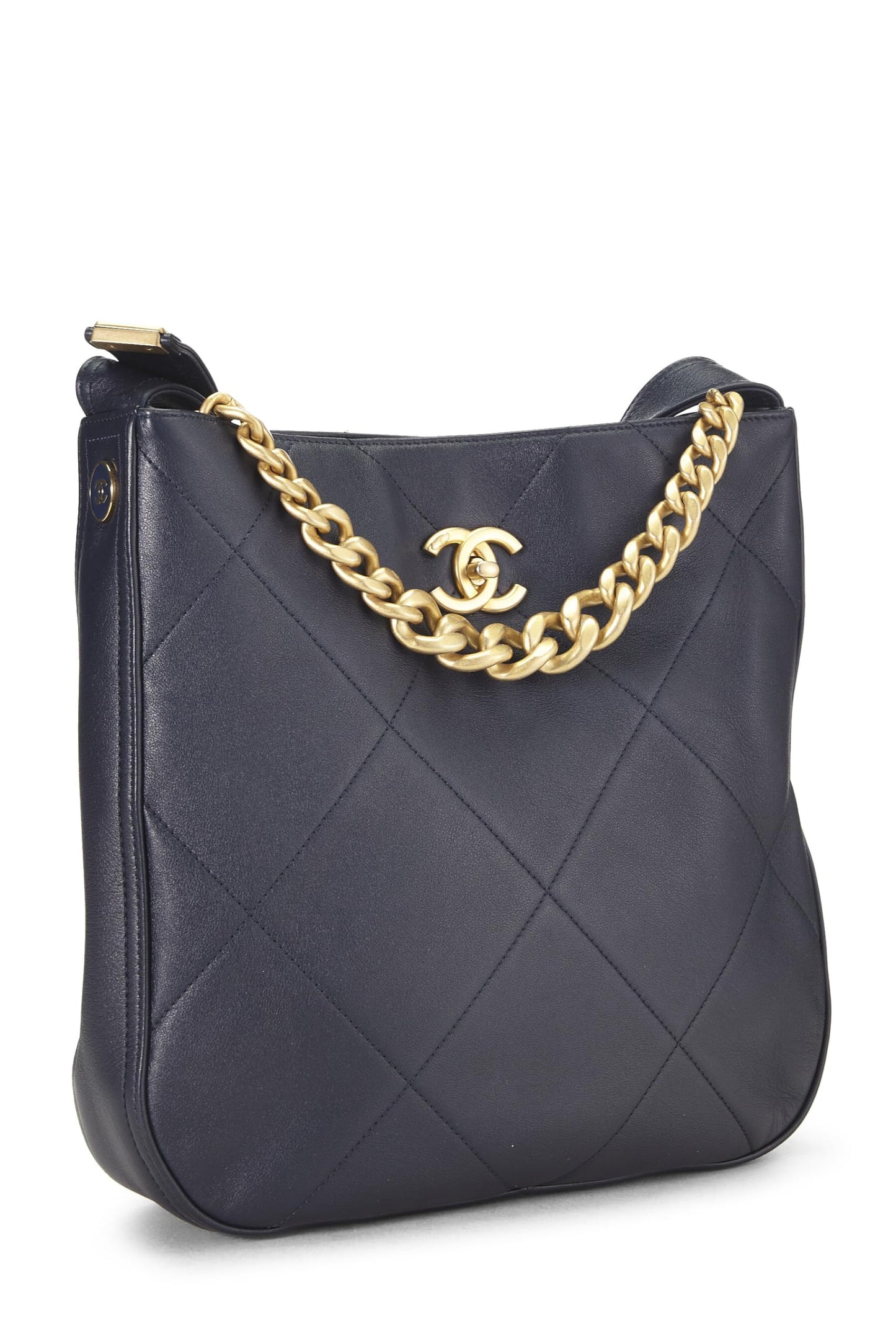 Chanel, Pre-Loved Navy Calfskin Stitched Easy Mood Hobo, Navy