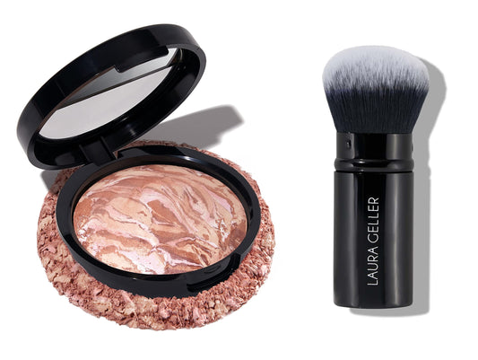 LAURA GELLER NEW YORK Baked Bronze-N-Brighten Bronzer Powder Fair + Retractable Airbrush Kabuki Brush