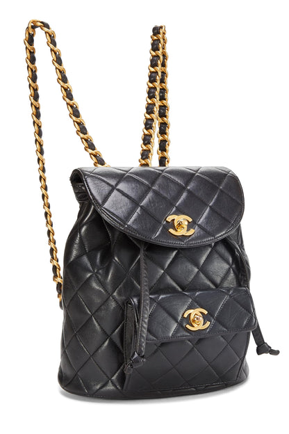 Chanel, Mochila clásica pequeña 'CC' de piel de cordero acolchada negra Pre-Loved, Negro