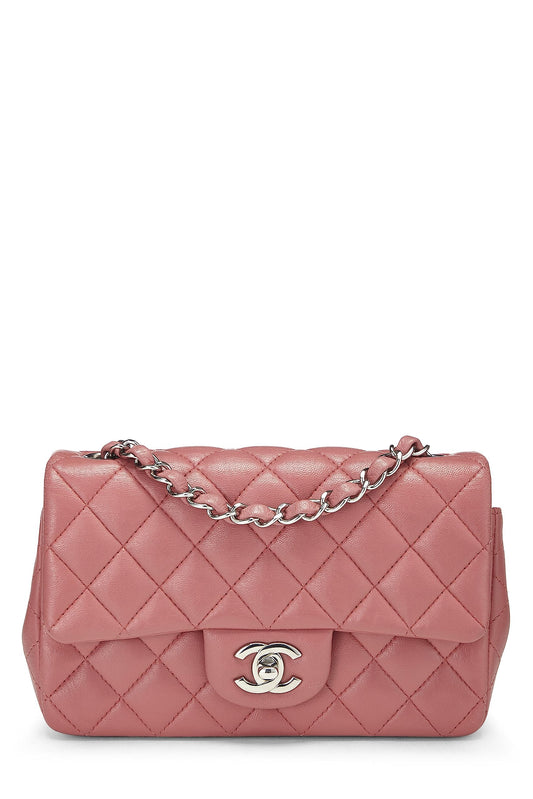 Chanel, Mini solapa rectangular acolchada de piel de cordero rosa Pre-Loved, Rosa