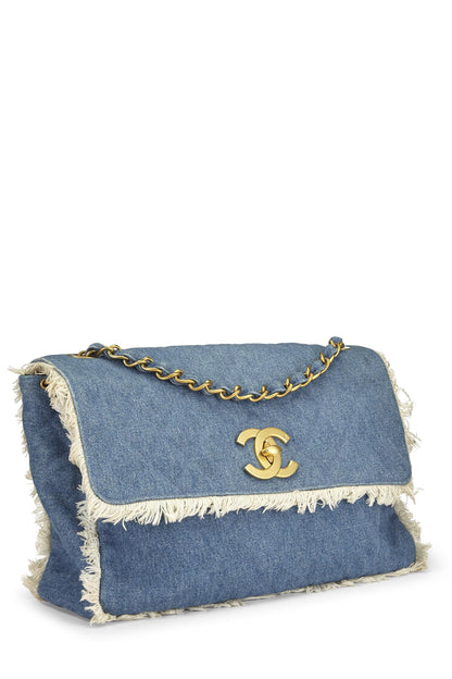 Chanel, Pre-Loved Blue Quilted Denim Half Flap Maxi, Blue