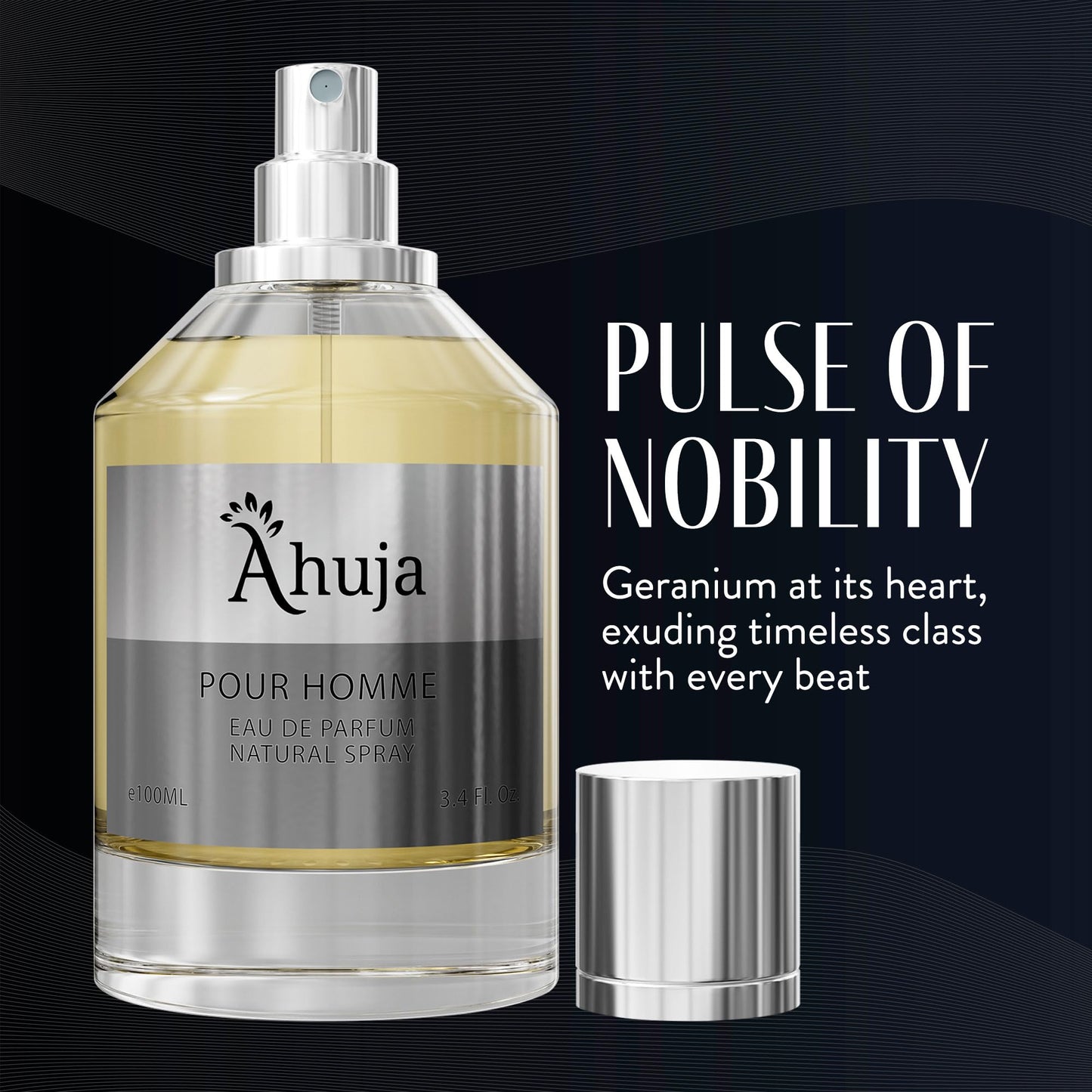 AHUJA Pour Homme Eau de Parfum para hombre 3.4 fl oz - Fragancia para hombre - Perfume duradero para hombre Original Citrus &amp; Fruity Symphony Cologne para hombre - Regalo de aroma de lujo para hombre EDP