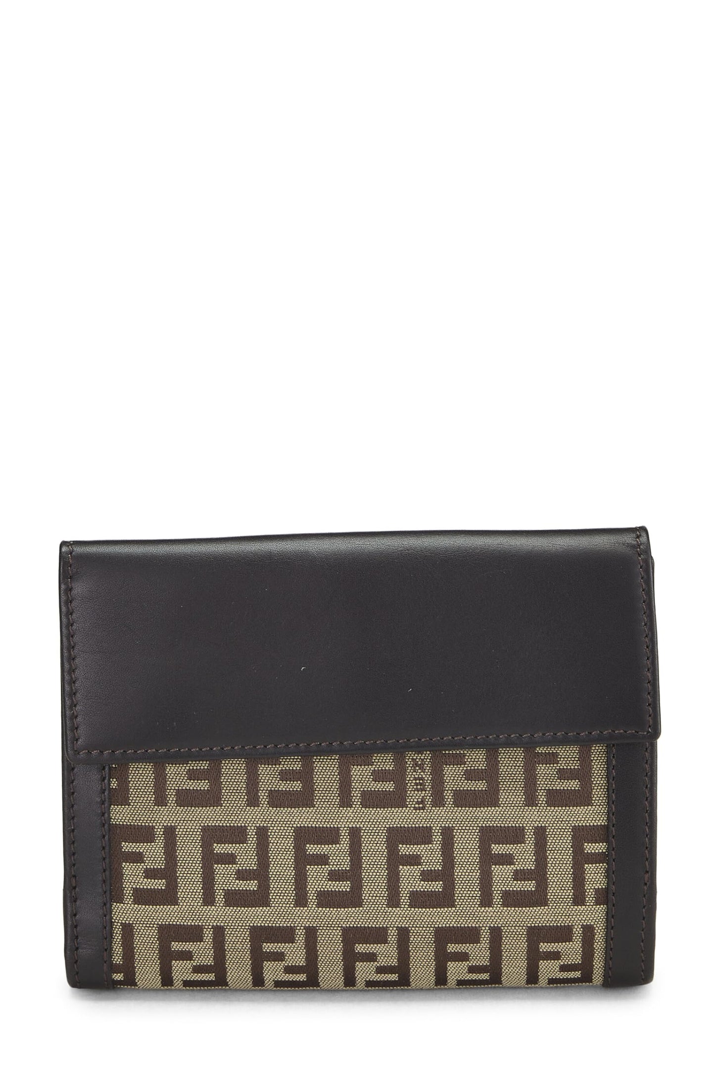 Fendi, Pre-Loved Brown Zucchino Canvas Compact Wallet, Brown