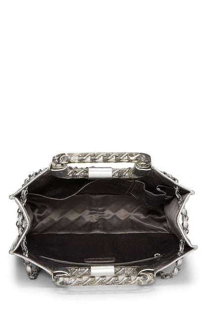 Chanel, sac cabas Ice Cube en cuir matelassé métallisé argenté d'occasion, argent