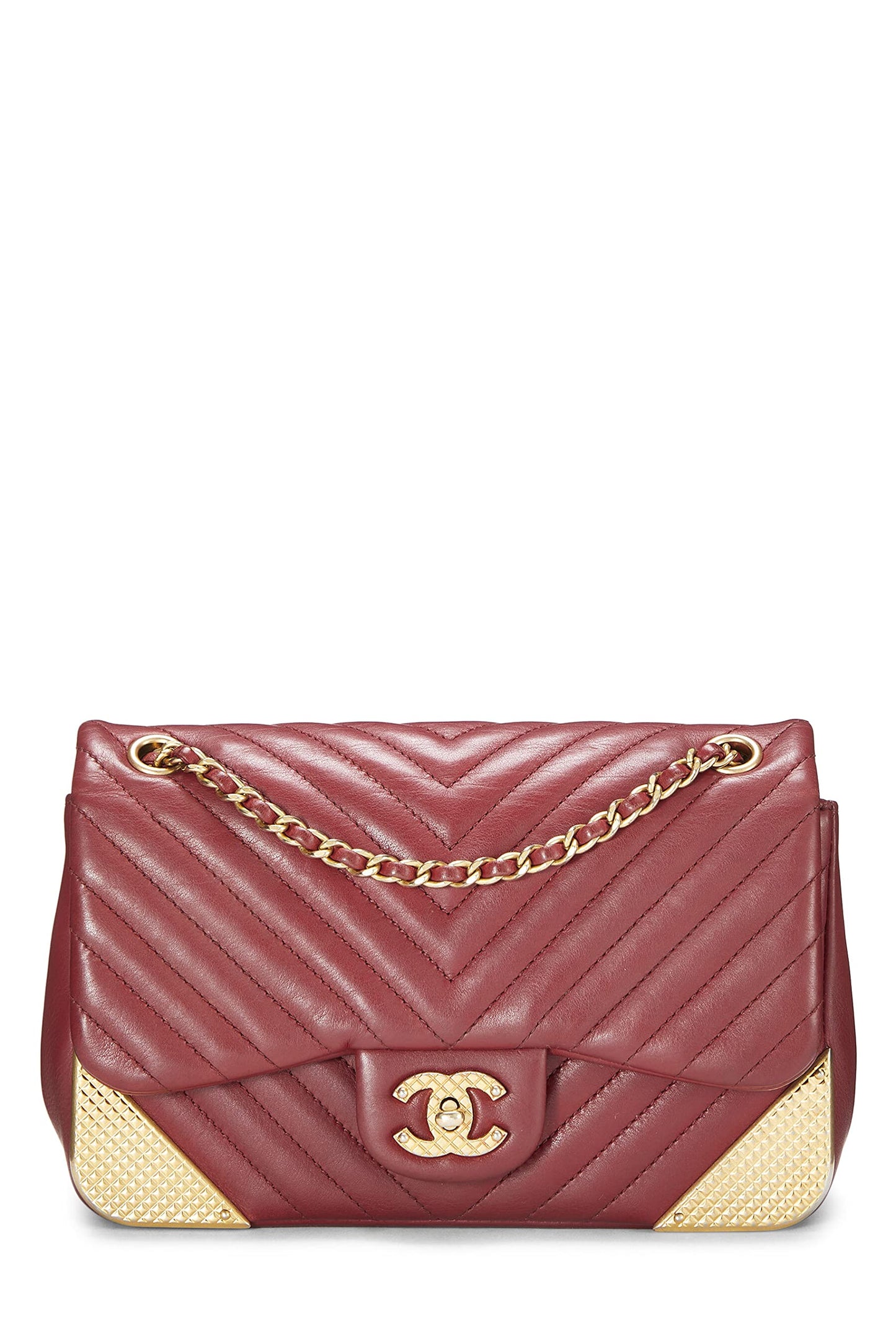 Chanel, Bolso pequeño con solapa Rock the Corner de piel de cordero con chevron rojo Paris-Cosmopolite Pre-Loved, Rojo