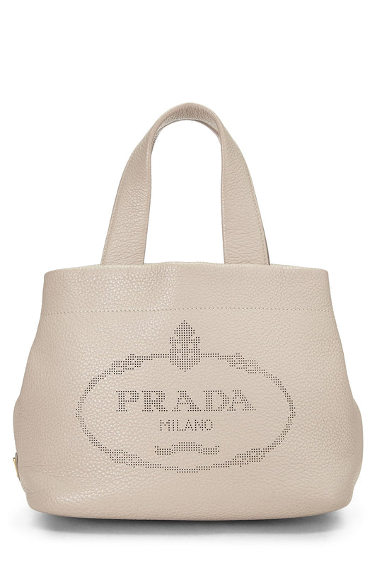 Prada, sac à main à logo perforé rose Vitello Daino d'occasion, rose