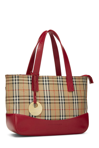 Burberry, sac à main Haymarket en toile rouge d'occasion, petit modèle, rouge