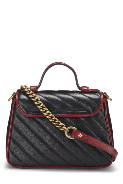 Gucci, Bolso mini con solapa y asa superior Torchon Marmont de cuero negro Pre-Loved, Negro