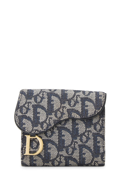 Dior, Pre-Loved Navy Trotter Canvas Saddle Wallet, Navy