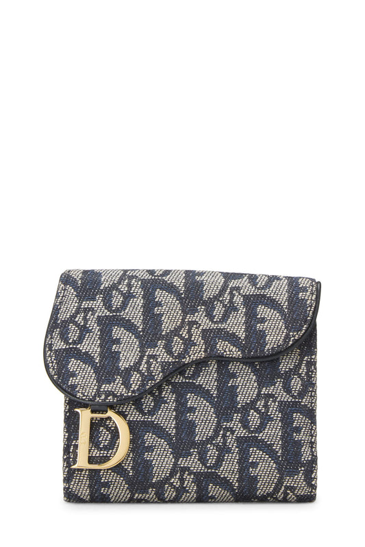 Dior, Portefeuille Saddle en toile Navy Trotter d'occasion, bleu marine