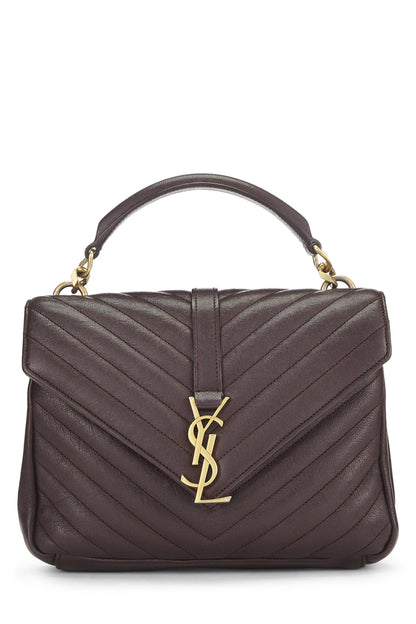 Yves Saint Laurent, Pre-Loved Borgoña Chevron Leather College Medium, Borgoña