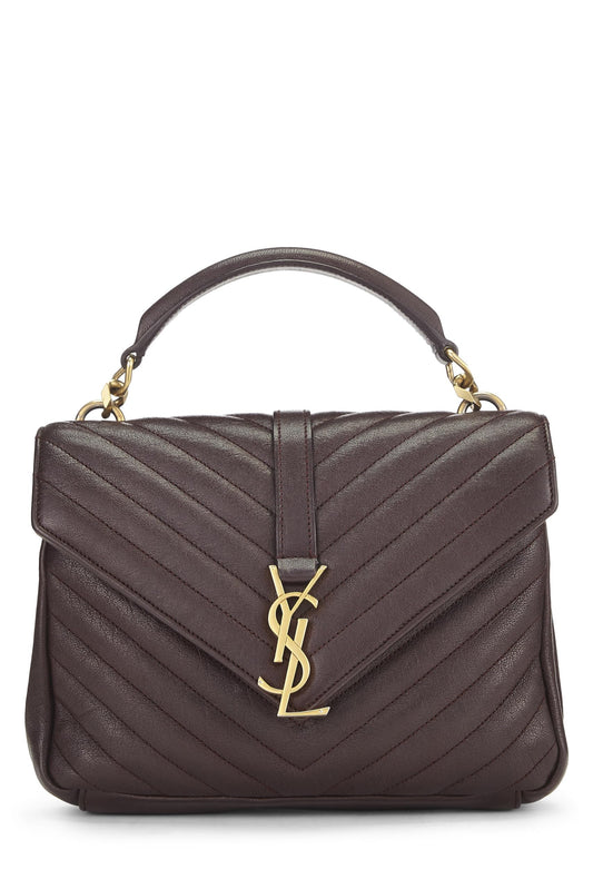 Yves Saint Laurent, Pre-Loved Borgoña Chevron Leather College Medium, Borgoña