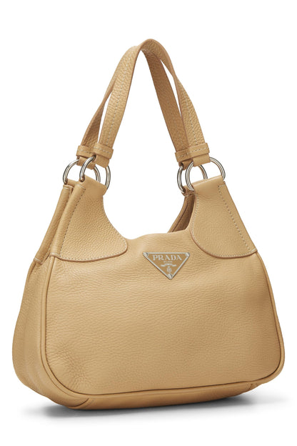 Prada, sac à bandoulière Vitello Daino beige d'occasion, beige