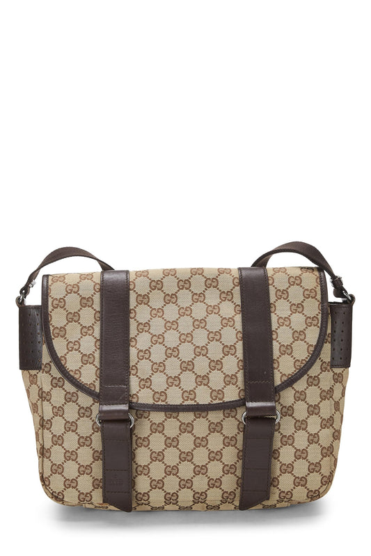 Gucci, Pre-Loved Original GG Canvas Buckle Flap Messenger, Brown