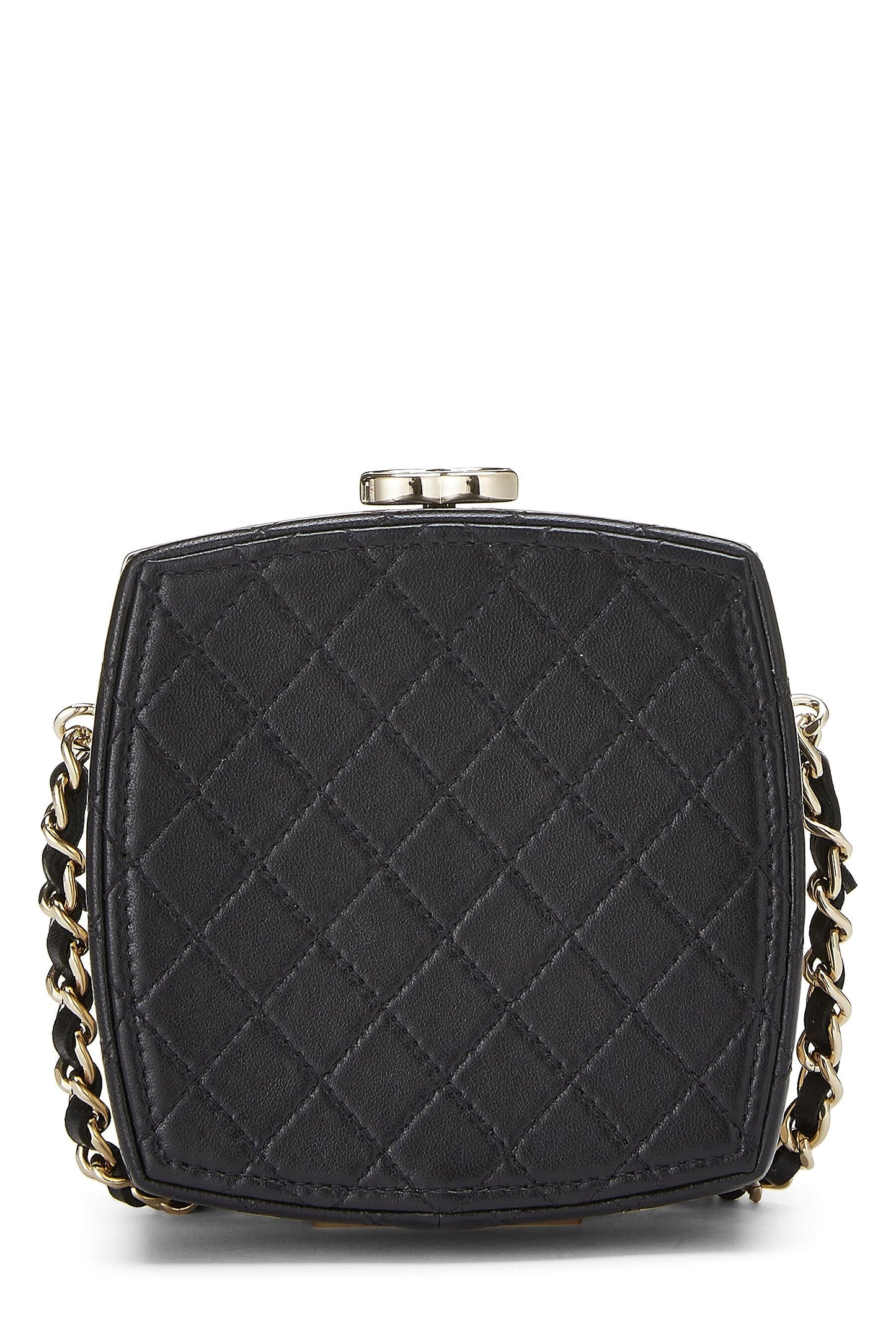 Chanel, Clutch con cadena en polvo de piel de cordero negra Pre-Loved, Negro