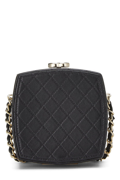 Chanel, Pre-Loved Black Lambskin Powder Clutch On Chain, Black