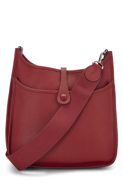 Hermès, Pre-Loved Rouge Grenat Clemence Evelyne III PM, Red