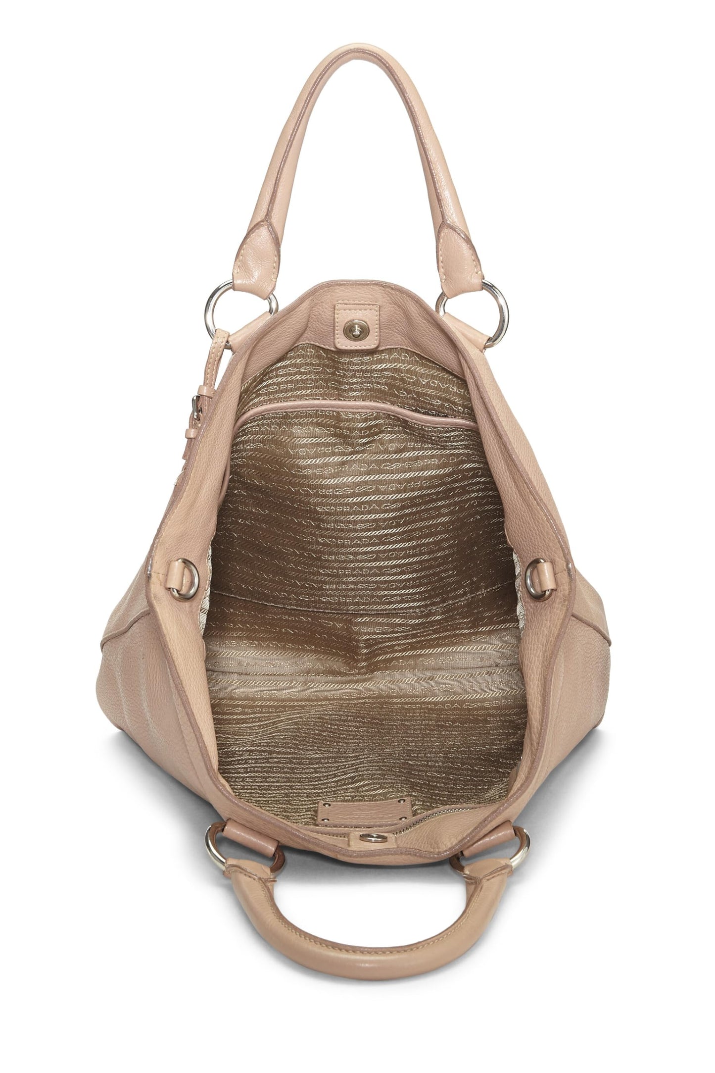 Prada, sac cabas convertible à poignée supérieure Vitello Daino beige d'occasion, beige