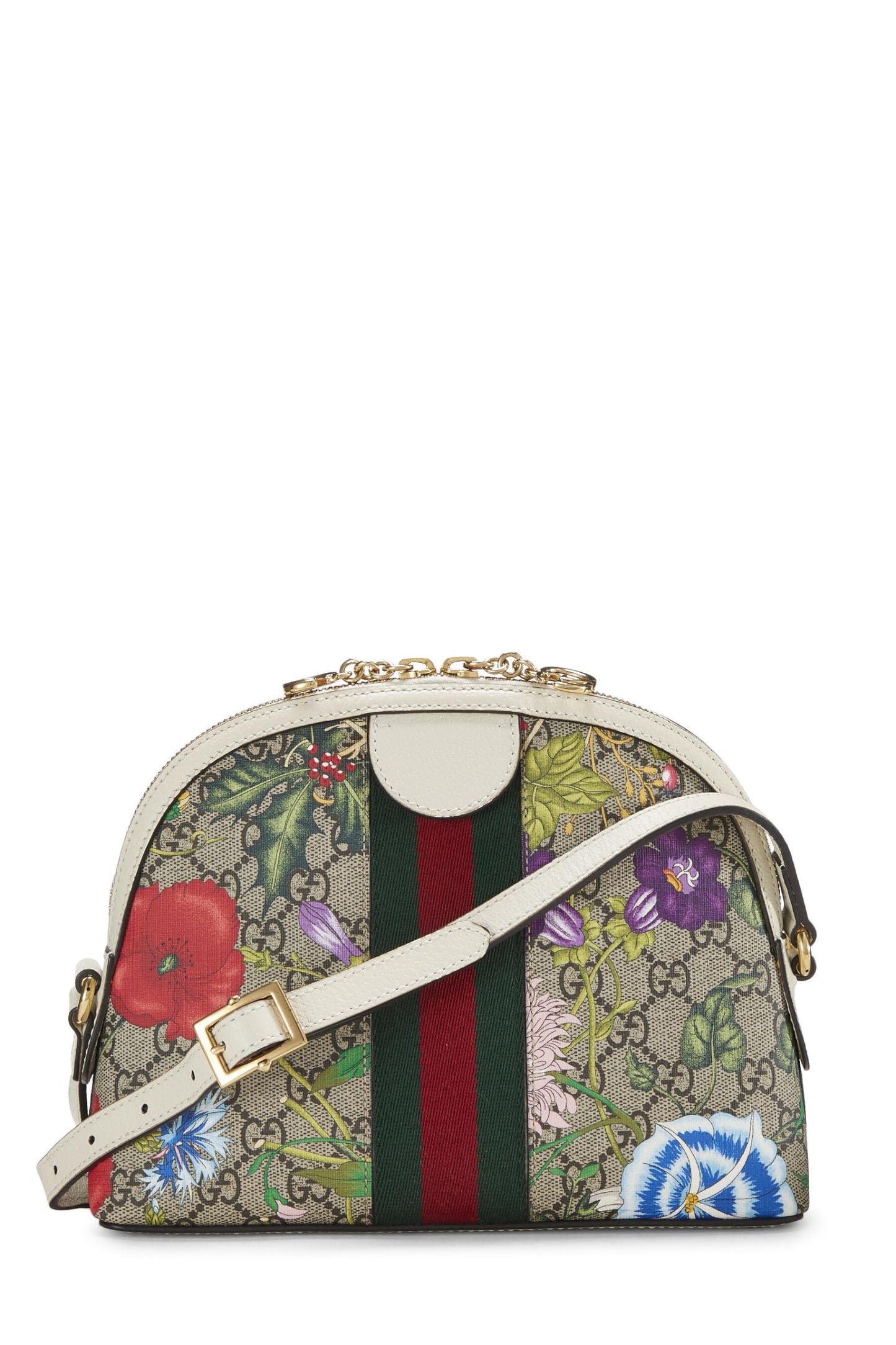 Gucci, Bolso de hombro pequeño Pre-Loved White Original GG Supreme Ophidia Flora Dome, Blanco