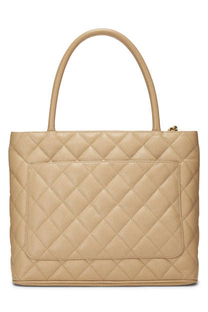 Chanel, Pre-Loved Beige Quilted Caviar Medallion Tote, Beige