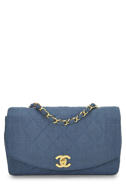 Chanel, Petit sac à rabat classique en lin matelassé bleu d'occasion, bleu