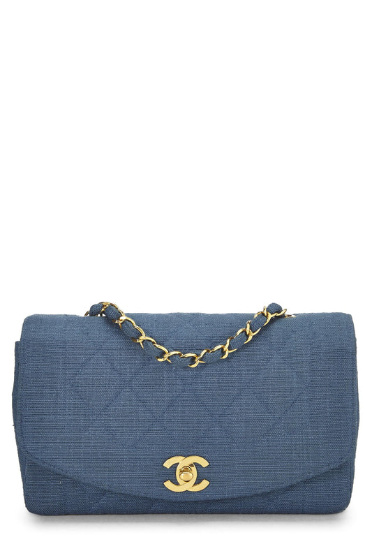 Chanel, Pre-Loved Blue Quilted Linen Classic Double Flap Small, Blue