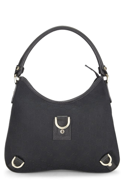 Gucci, sac hobo Abbey en toile GG noir d'occasion avec anneau en D, petit modèle, noir