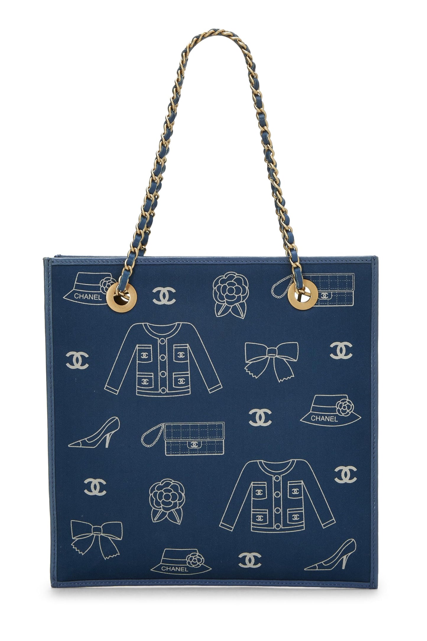 Chanel, Pre-Loved Blue Canvas Icon Print Small, Blue