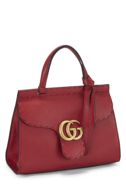 Gucci, Pre-Loved Red Leather GG Marmont Top Handle Flap Bag Mini, Red