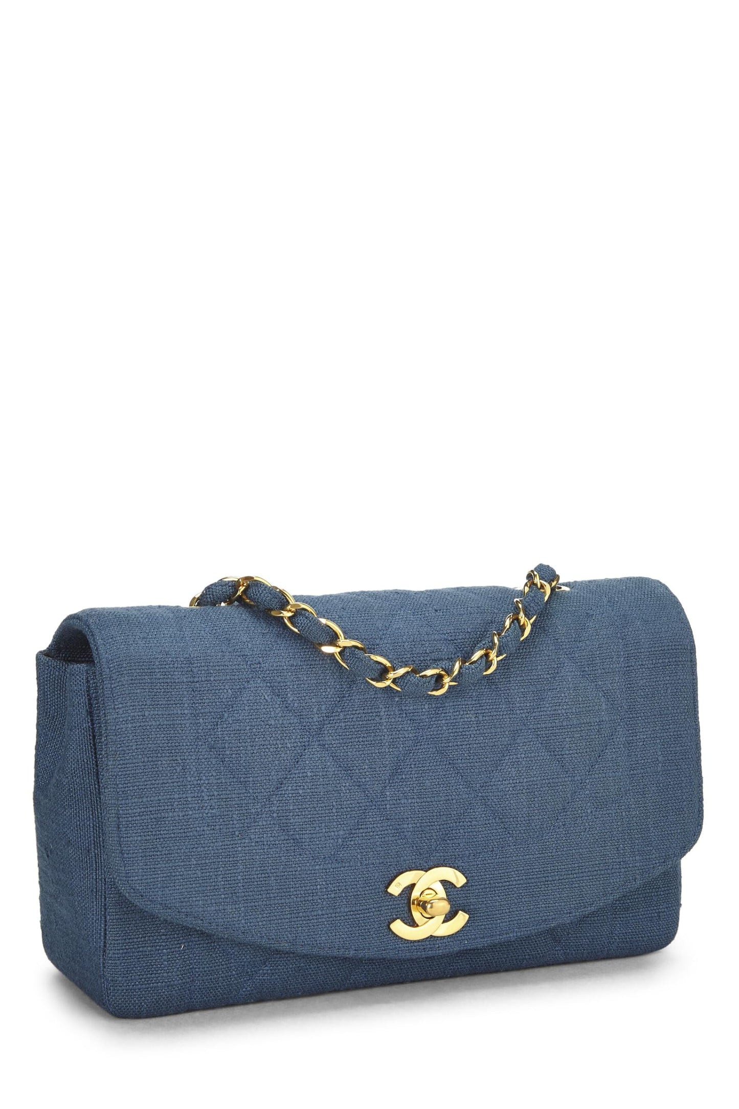 Chanel, Petit sac à rabat classique en lin matelassé bleu d'occasion, bleu