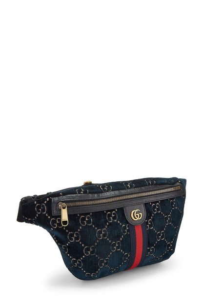 Gucci, Pre-Loved Navy GG Velvet Web Belt Bag, Navy