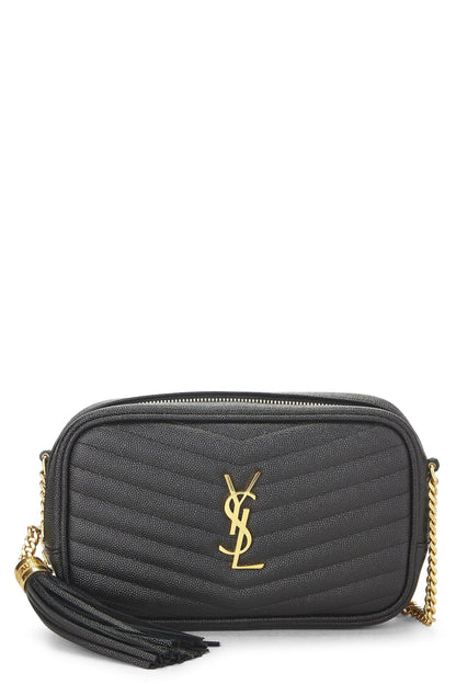 Yves Saint Laurent, sac à main Lou Camera Mini en cuir à chevrons noir d'occasion, noir