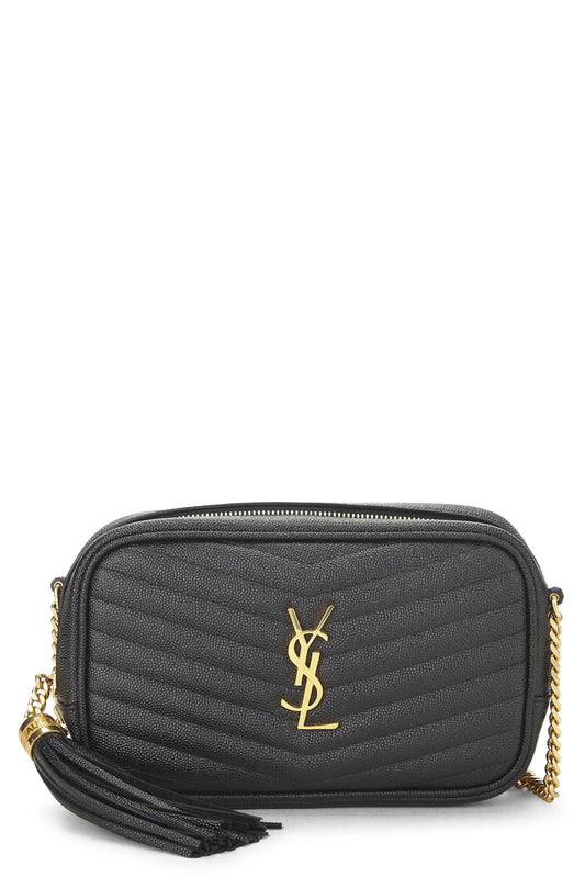 Yves Saint Laurent, Bolso para cámara Lou mini de cuero chevrón negro Pre-Loved, Negro