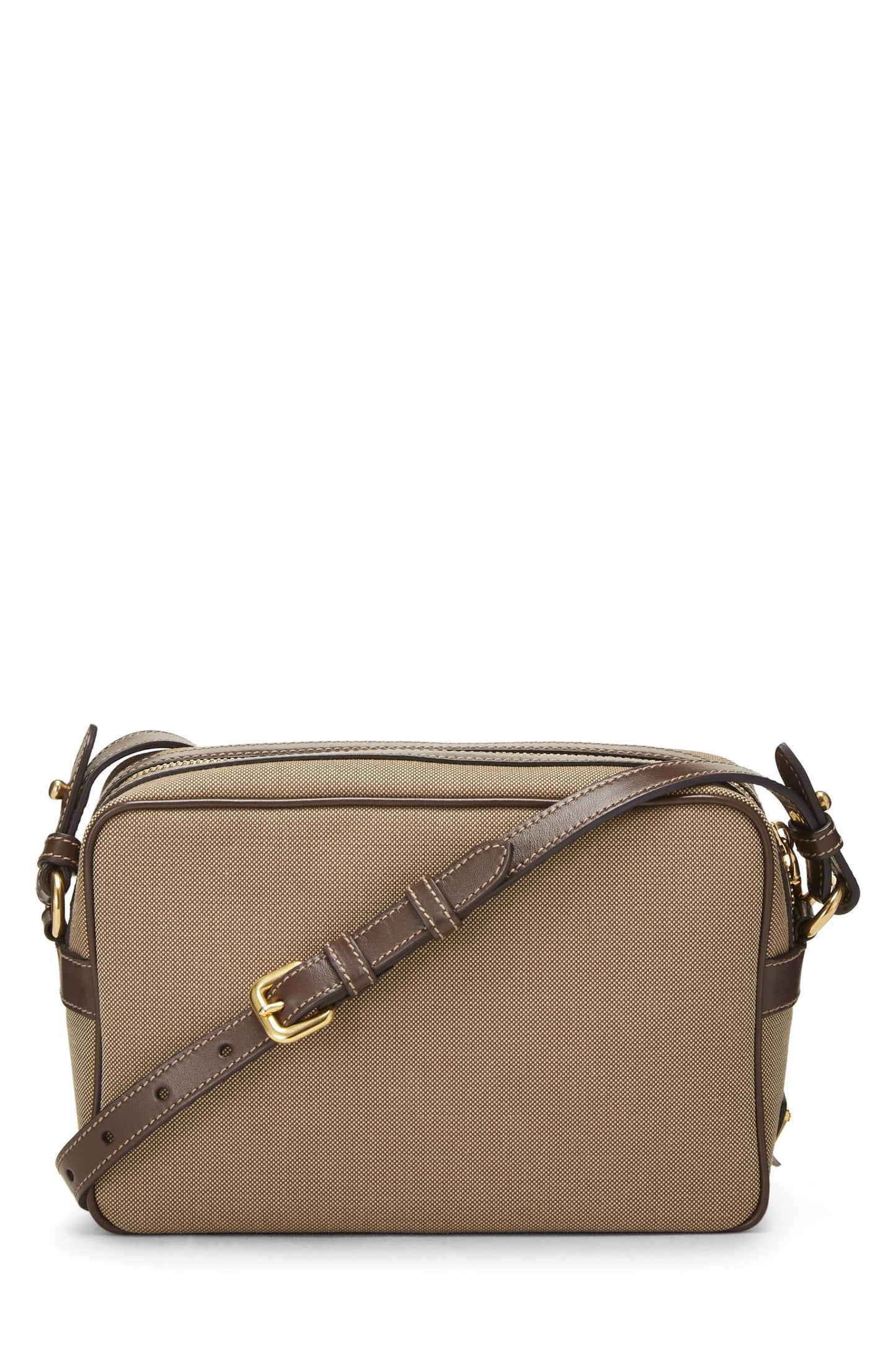 Prada, sac photo en toile beige avec logo d'occasion, marron