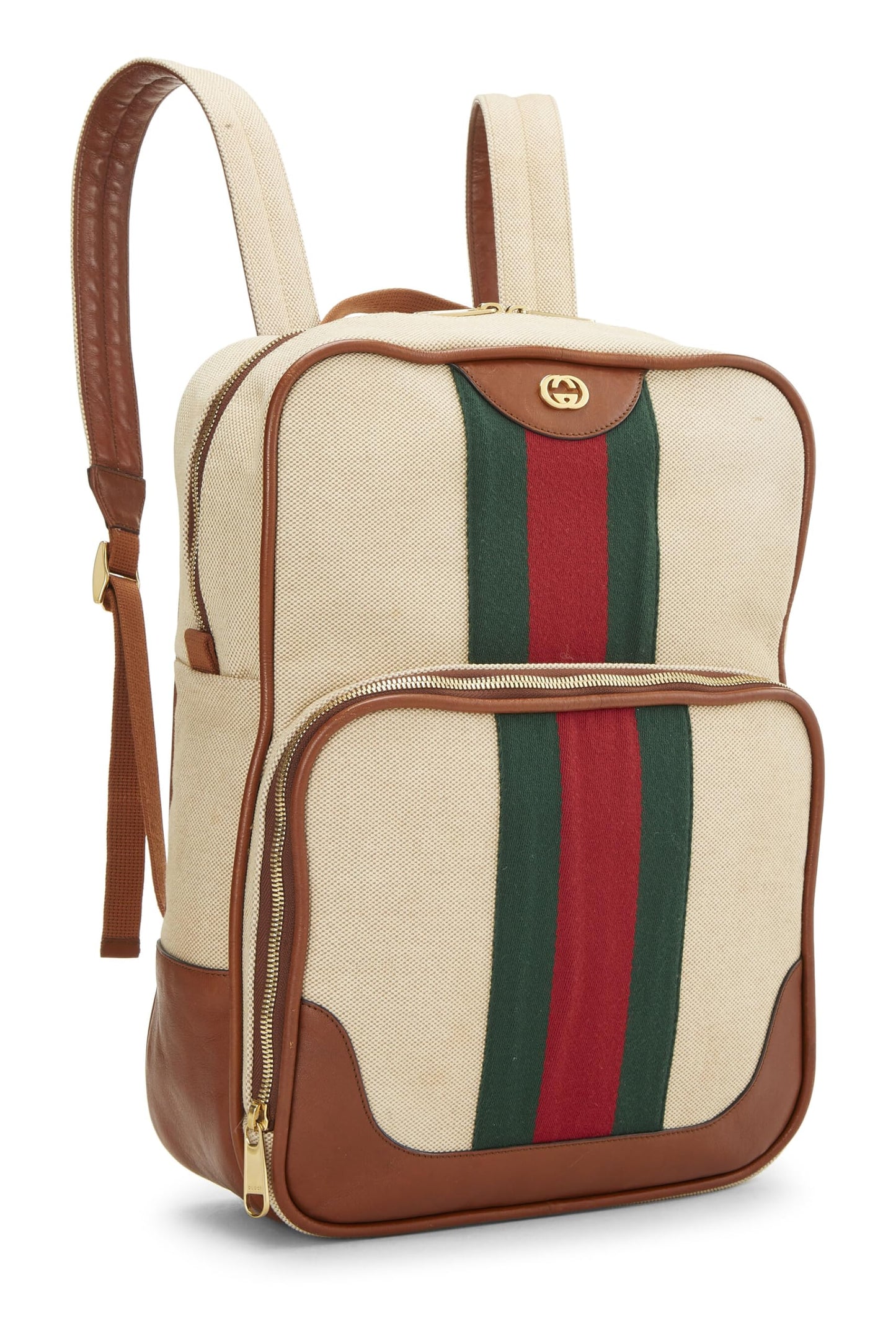 Gucci, Pre-Loved Beige Canvas Web Backpack, Brown